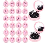 Yiyiring 24 Pack Mini Folding Hair Brush with Mirror Compact Pocket Pink Comb Small Travel Size Flip Hair Brush for Purse Backpack Gifts