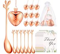 Yiyiring 25 Sets Bridal Shower Tea Party Favor for Guest Leaf Tea Spoon Heart Shape Infuser Ball for Loose with Thank You Card Organza Bag Wedding Souvenir Gift(Rose Gold)