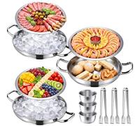 Yiyiring 3 Set Shrimp Cocktail Serving Dish with Ice Tray 12 Inch Chilled Serving Tray Cooling Platter Compartment Charcuterie Platters Charcuterie Board for Appetizer Salad Buffet Parties Seafood