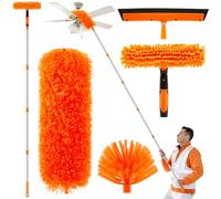 Yiyiring 30 Feet High Reach Duster Kit with 2-24 ft Extension Pole High Ceiling Dusting and Window Cleaning Kit with Window Washer & Squeegee, Cobweb Duster, Washable Head for Ceiling Fan Blade