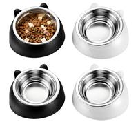 Yiyiring 4 Pack Elevated Cat Bowls Raised Feeding Bowls Stainless Steel Anti Vomiting Cat Food & Water Dishes for Indoor Kittens (Black,White)