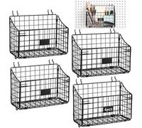Yiyiring 4 Pcs Peg Board Bins and Baskets Peg Board Organizer Pegboard Accessories Pegboard Baskets for Workshop Organization Craft Room Laundry Garage Metal Wire Organizer for Various Tools (Large)