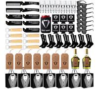 Yiyiring 56 Pcs Groomsmen Gifts Set Groomsmen Proposal Gift, 7 Folding Beard Comb 7 Shot Glasses 7 Bottle Opener 7 Sunglasses 7 Can Coolers 7 Bags 7 Pair Socks 7 Proposal Card for Wedding Party