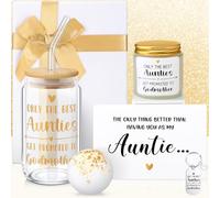 Yiyiring 6 Pcs Godmother Proposal Gift Will You Be My Godmother Gift Set with Glass Scented Candle Bath Bomb Keychain Card Box Set for God Mother Auntie from Godchild Baptism Christmas(Auntie Style)