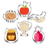 Yiyiring 6 Pcs Jewish Cookie Cutters Assorted Shapes for Rosh Hashanah Round Challahs Candlesticks Apple Honey Jar Pomegranate Shofar for Judaica Gifts, Jewish New Year Accessories Tools for Cooking
