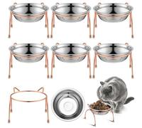Yiyiring 6 Sets Elevated Cat Bowls Wide Stainless Steel Cat Food Bowl with Tilted Metal Stand Whisker Stress Free Elevated Shallow Water Bowl Indoor Cats Kitten Feeding Dish to Prevent Whisker Fatigue