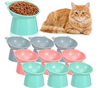 Yiyiring 9 Pcs Plastic Raised Cat Bowls Bulk Elevated Tilted Dishes 15 Degrees Tilted Anti Vomiting Friendly Food Water Feeder Pet Slanted Stand Bowl for Indoor Cats Shelter(Cute,Pastel Color)