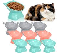 Yiyiring 9 Pcs Plastic Raised Cat Bowls Bulk Elevated Tilted Dishes 15 Degrees Tilted Anti Vomiting Friendly Food Water Feeder Pet Slanted Stand Bowl for Indoor Cats Shelter (Cute,Vivid Color)