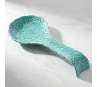 Yiyiring Turquoise Relief Spoon Rest for Stove Top, Ceramic Spoon Holder for Kitchen Counter, 8.75'' Long Large Spatula Holder, Farmhouse Utensil Rest for Ladle Kitchen Accessories Housewarming Gift