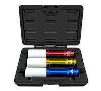 YIYITOOLS 3Pcs 1/2" Drive Impact Lug Nut Socket Set, 150mm Extra Long Deep Sockets, 6-Point Thin Wall Sockets (17 19 21mm), CR-MO, Non-Marring & Anti-Scratch for Wheel Lug Nut Remover