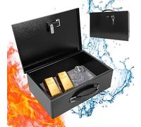 YIYITOOLS Fireproof Lock Box for Documents, Fire Resistant Safe Fire Safe Box with Dual Combination and Key Lock Document Box with Carrying Handle for Personal Items Jewelry Money, Black