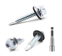 YIYIWANG 50 Pcs Hex Head Self-Drilling Roofing Screws - Zinc Plated with Rubber Sealing Washer - Heavy-Duty Metal Roof & Cladding Fasteners for Secure Waterproof Fixing M4.8x32mm