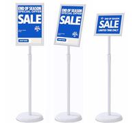 YIYO A4 Poster Stand Floor Standing Sign Holder Snap Frame Adjustable Aluminum Sign Holder with Heavy Duty Base, Display Notice Menu Stand for Wedding/Business Activities,1 PACK (White, A4)