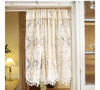 YIYOHON Rustic Beige Crochet with Tassels Curtains Valance for Kitchen Window Boho Curtain Tiers for Coffee Decor Farmhouse Short Curtains for Room Divider (A2 125×84 cm)