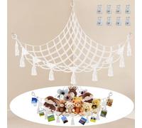 YiyouYi Teddy Hammocks, Teddy Storage with 8 Photo Folders, Boho Style Toy Hammock for Stuffed Animals, Hand-Woven Teddy Net, Suitable for Family Soft Toy Storagek, 39.4"*39.4"*59.1" (white)