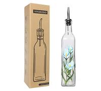 YIYUKODO 17oz Hand Painted Glass Olive Oil Bottle - 500ml Green Oil & Vinegar Cruet with Pourers - Olive Oil Carafe Decanter for Kitchen (Morning glory)