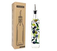 YIYUKODO 17oz Hand Painted Glass Olive Oil Bottle Dispenser- 500ml Green Oil & Vinegar Cruet with Pourers - Olive Oil Carafe Decanter for Kitchen (olive)