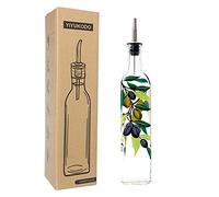 YIYUKODO 17oz Hand Painted Glass Olive Oil Bottle Dispenser - 500ml Green Oil & Vinegar Cruet with Pourers - Olive Oil Carafe Decanter for Kitchen (olive2)