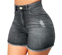 YIzdegg 2025 Women's Summer Short Ripped Jeans Butt Lifting Comfortable Stretch Denim Shorts Breathable High Waist Jeans Slim Cut Leisure Short Soft Bermuda Shorts