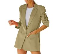 YIzdegg Blazer Women's Long Suit Jacket Women's Elegant Plain Lapel Blazer Jacket Lightweight Suit Jacket Business Transition Jacket with Button Placket and Pocket Casual Business Jacket Open Front