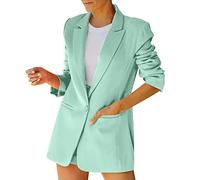 YIzdegg Blazer Women's Long Suit Jacket Women's Elegant Plain Lapel Blazer Jacket Lightweight Suit Jacket Business Transition Jacket with Button Placket and Pocket Casual Business Jacket Open Front