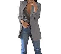 YIzdegg Blazer Women's Long Transition Jacket Women's Elegant Plain Suit Jacket Long Sleeve Lapel Long Blazer with Pocket and Button Placket Casual Jackets Business Office Business Jacket Open Front