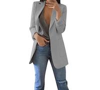 YIzdegg Blazer Women's Long Transition Jacket Women's Elegant Plain Suit Jacket Long Sleeve Lapel Long Blazer with Pocket and Button Placket Casual Jackets Business Office Business Jacket Open Front