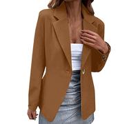 YIzdegg Blazer Women's Suit Jacket Elegant Long Sleeve Plain Long Blazer Lapel Jackets with Pocket Casual Business Jacket with Button Placket Slim Fit Suit Jackets Open Front Blazer Jacket, khaki, XXL
