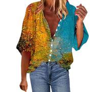 YIzdegg Blouse Green Short Sleeve Long Shirt Women's Long Sleeve V Neck Blouse Women's Boho Top Summer Shirt Blouse Women's Colourful Long Shirt Blouse Women's Summer Tops Women's Sexy XXL Linen