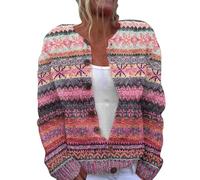 YIzdegg Christmas Cardigan, Women's Colourful, Patterned Knitted Jumper, V-Neck, Long Sleeve Knitted Coat with Buttons, Winter Jacket, Casual Floral Print, Winter Jacket, Loose Coat, Knitted Jumper,