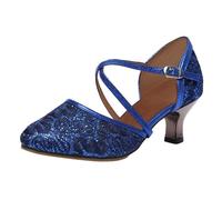 YIzdegg Dance Shoes Women's Elegant Dance Heels Women's with Cross Strap Buckle Dance Shoes Sequins Shoes Sandals with Heel Social Wide Sandals for Weddings and Parties, blue, 38 EU