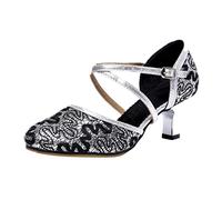 YIzdegg Dance Shoes Women's Elegant Dance Heels Women's with Cross Strap Buckle Dance Shoes Sequins Shoes Sandals with Heel Social Wide Sandals for Weddings and Parties, b, 39 EU