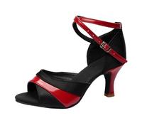 YIzdegg Dance Shoes Women's Latin Pumps Open Toe Sandals with Buckle Sandals Modern Dance Sandals High Heels Evening Shoes Elegant Shoes Large Size Shoes for Ballroom Tango, red, 38 EU