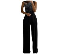YIzdegg Elegant Jumpsuit for Women for Wedding Playsuits Long Wide Leg Pants High Waist Elegant One-Piece Business Party Wide Leg Jumpsuit Bodysuit Bib Overall with Pockets, black, XXL
