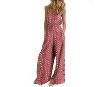 YIzdegg Jumpsuit Women's Summer Printed Polka Dot Dungarees Sleeveless Summer Leg Jumpsuit Wide Leg Women's Jumpsuit Soft and Breathable Romper Side Button Loose One Piece with Pockets, pink, S