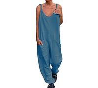YIzdegg Jumpsuits Women's Summer Dungarees Baggy Wide Leg Playsuits with Large Pockets Romper V-Neck One-Piece Plain Jumpsuit Sleeveless Trouser Suit Loose Fit Bodycon for Jogging Training, blue, 5XL