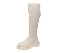 YIzdegg Long Colour Toe Warm Round Boots Women Thick Knight Straight Soles Women's Boots Walking Shoes Women, White, 8 UK