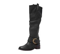 YIzdegg Long Shaft Boots Women's Leather Low Heel Riding Boots Retro Buckle Belt Western Boots Women Casual Boots Round Toe Ankle Boots Elegant Winter Shoes Regular Fit Comfort Boots, Black (black 1