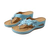 YIzdegg Orthopaedic flip flops women: mules, boho slides, wedge heel, slippers, comfortable slippers, summer toe sandals, lightweight summer sandals, beach sandals for holidays and leisure, sky blue