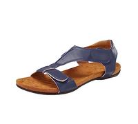 YIzdegg Orthopaedic Sandals Women's Ergonomic Flat Durable Rubber Sole Sandals Adjustable Strap Summer Shoes Soft Leather Casual Shoes Open Toe Sandals Non-Slip Trekking Sandals, blue, 6 UK