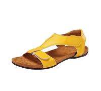 YIzdegg Orthopaedic Sandals Women's Flat Shoes Durable Rubber Sole Sandals Adjustable Strap Summer Shoes Soft Leather Casual Shoes Open Toe Sandals Non-Slip Trekking Sandals, yellow, 36 EU