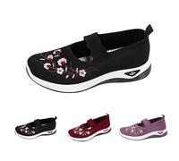 YIzdegg Orthopädische Schuhe Damen Mit Blumen - Breathable Sportschuhe Weiche Bequem Turnschuhe Vermascht Schnell Orthopädische Schuhe Leichte Rutschfeste Mesh Memory Schaum Freizeitschuhe, Aaaschwarz
