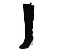 YIzdegg Overknee Boots with Block Heel - Knee Boots Knee-High Boots Women's Lace Toe Long Shaft Boots Suede Slip-On Boots Elegant Women's Boots Comfortable Transition Boots Non-Slip, black, 4 UK