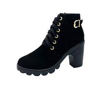 YIzdegg Plain Short Boots Made of PU Short Boots with Heel and Lacing Knitted Socks, black, 7 UK