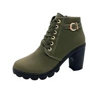 YIzdegg Plain Short Boots Made of PU Short Boots with Heel and Lacing Knitted Socks, Green, 5 UK