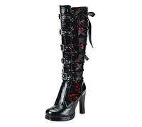 YIzdegg Shoes Cross Arches Gothic Boots Knee Platform Tied Women Ladies Boots Knitted Socks, red, 4 UK