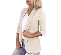 YIzdegg Suit Jacket Women's Long Sleeve - Women's Elegant Blazer Plain Lapel Transition Jacket Casual Office Long Blazer with Pocket Open Front Blazer Jacket Slim Fit Jackets Business Jacket, beige