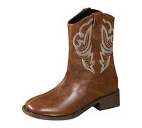 YIzdegg Wide Fit Cowboy Boots for Women Western Boots Women's Leather Beautiful Embroidered Stitching Chelsea Boots Classic Vintage Winter Boots Plus Size Low Heel Shoes, brown, 7 UK