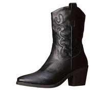 YIzdegg Wide Fit Cowboy Boots for Women, Western Boots Women's Leather, Beautiful Embroidered Stitching Chelsea Boots, Classic Vintage Winter Boots, Plus Size Low Heel Shoes, black, 9 UK