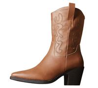 YIzdegg Wide Fit Cowboy Boots for Women, Western Boots Women's Leather, Beautiful Embroidered Stitching Chelsea Boots, Classic Vintage Winter Boots, Plus Size Low Heel Shoes, brown, 10 UK